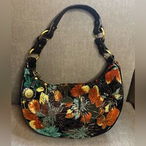 Bueno Floral/Gold Embroidered Hobo Shoulder Bag/ Leopard Print Interior